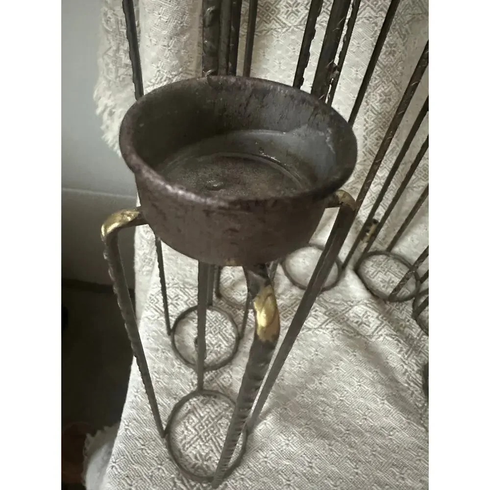Vintage Brutalist Folding Wrought Iron Candelabra 8 Arm Tea Light Candle Holder